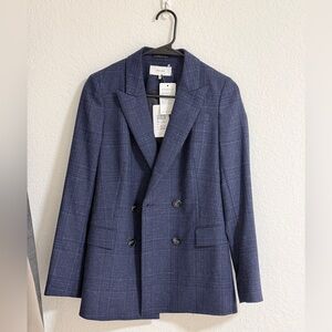 NWT😍 Reiss Midnight Blue Plaid Double-Breasted Blazer | 84% Wool